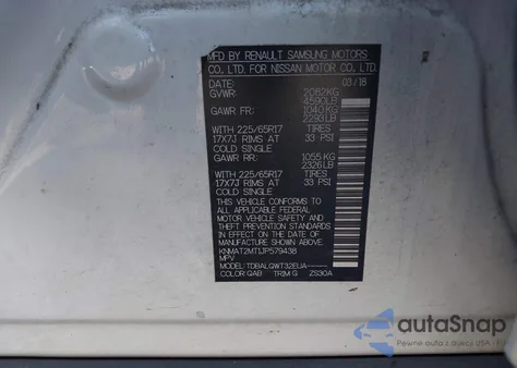 2018 Nissan Rogue Sv z USA, uszkodzony, nr VIN KNMAT2MT1JP579438